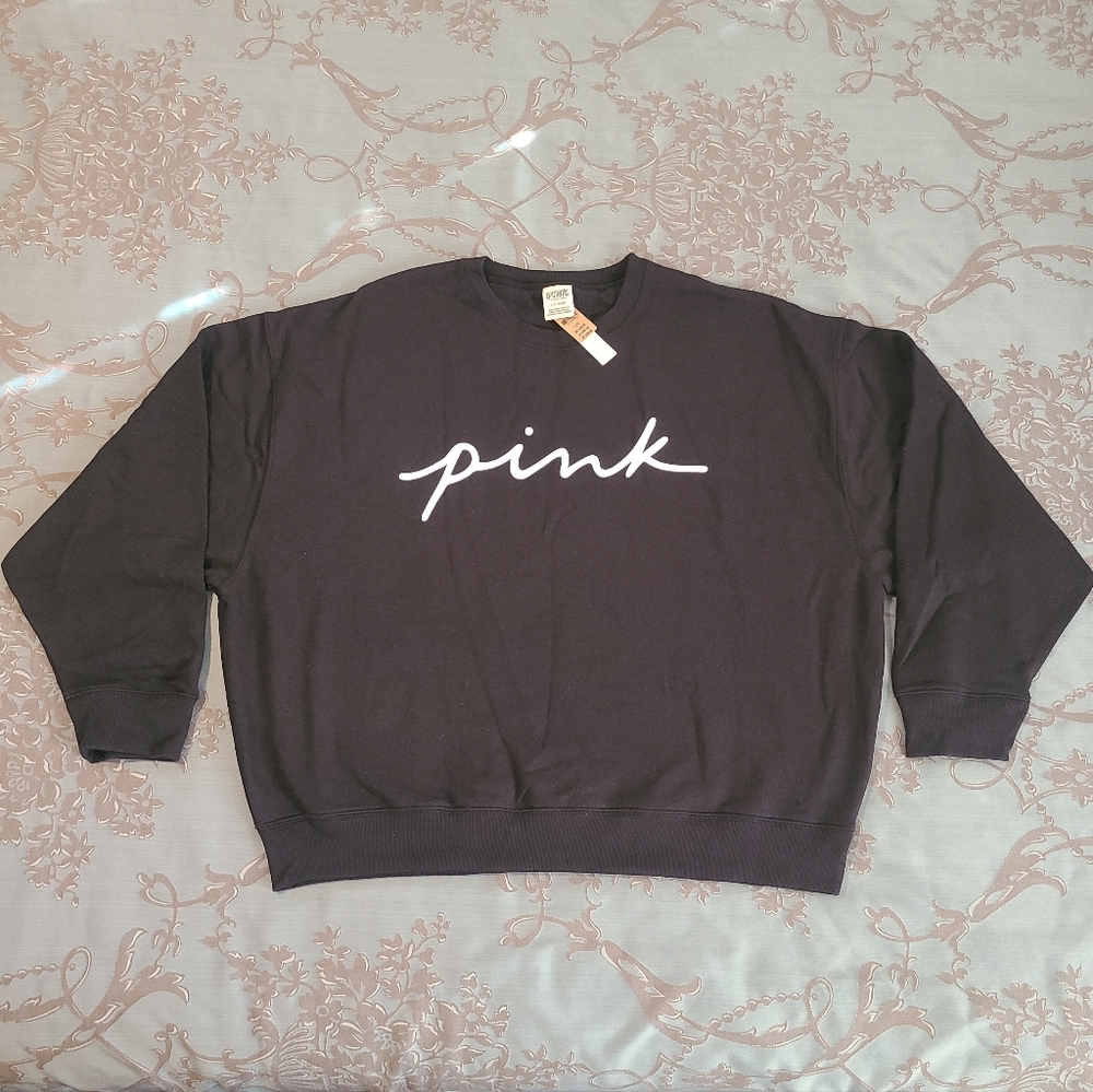Victoria's Secret PINK Black Crewneck Sweatshirt Size Large